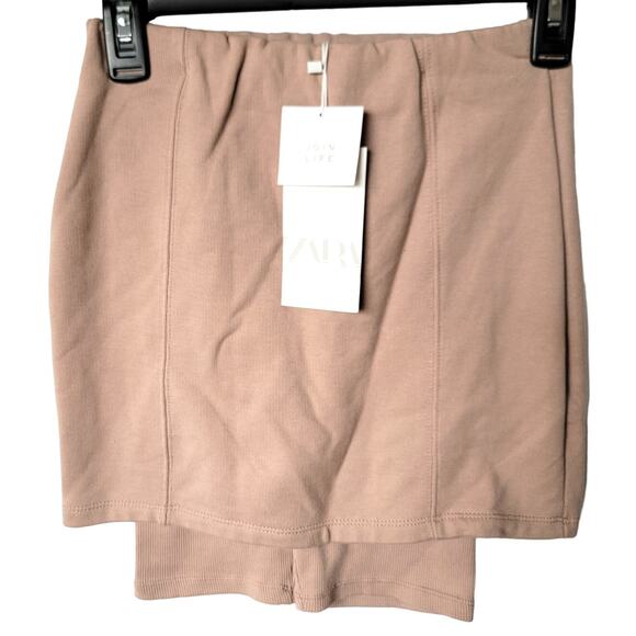 Zara Peach Pink Ribbed High Waisted Knit Bike Short Skirt Skort Size Small - Picture 1 of 12